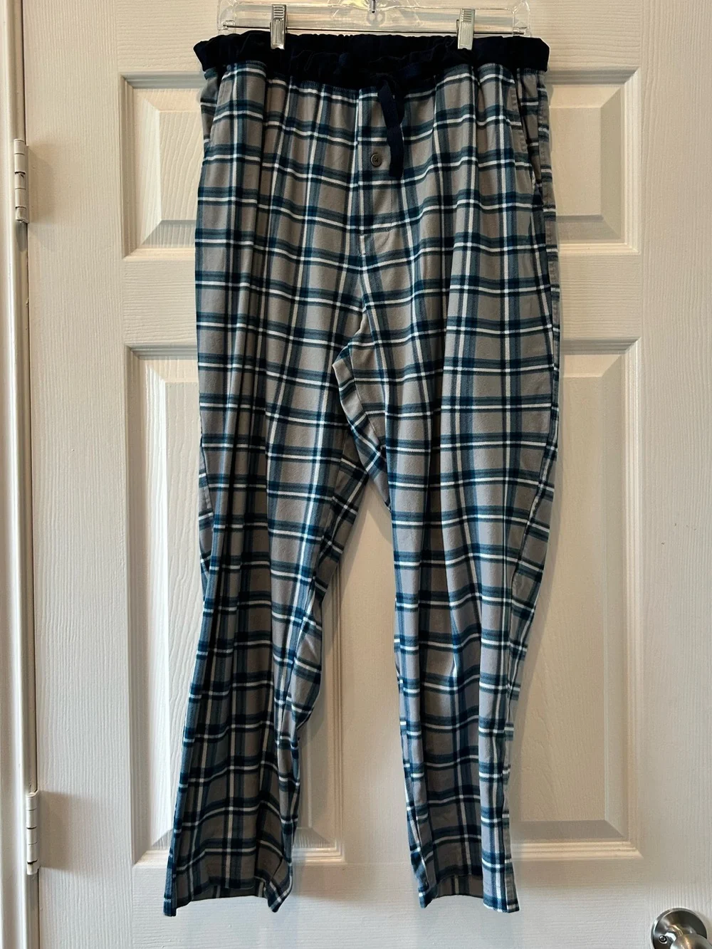 Nautica Plaid Sleepwear Pants Size Large Navy Blue Gray Pockets Men's